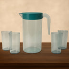 Apex Crystal Premium Jug with Lid & 4 Pcs Glass (1500 ML / 300 ML Approx / 5 Pcs Set)