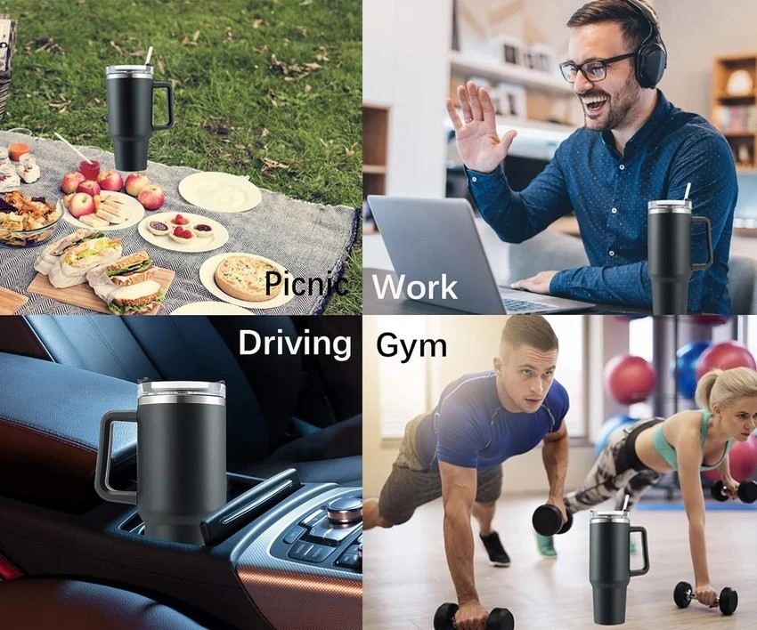 Premium 1200 ML Stainless Steel Vacuum Insulated Travel Mug With Straw And Handle